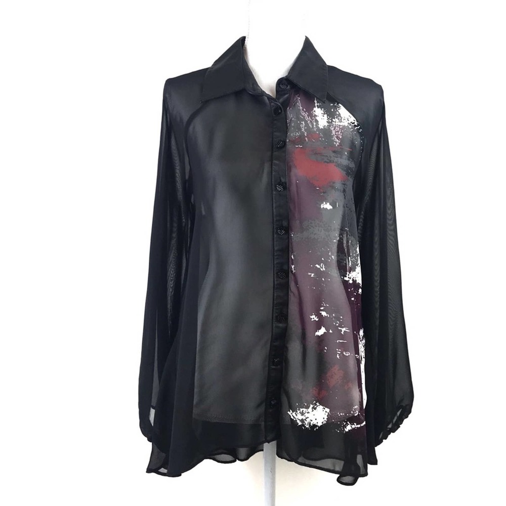 Bisou Bisou Long Sleeve Sheer Button Down Blouse